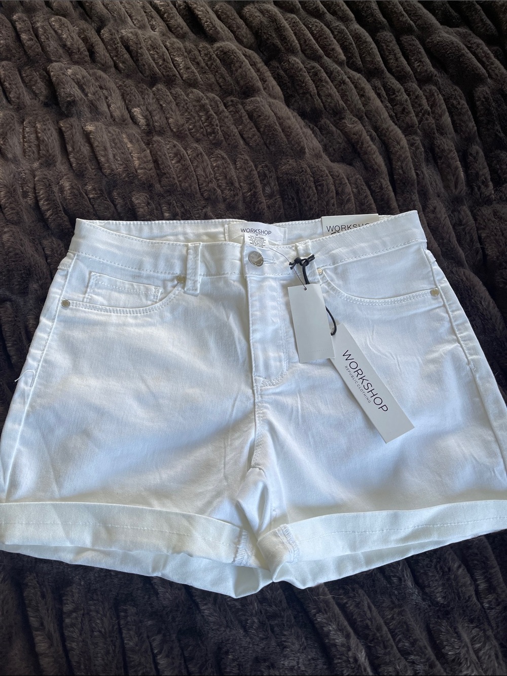 Workshop Republic Clothing White High-Rise Cuffed Denim Shorts